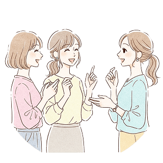 女性の仲間で楽しく話をしてるイラスト